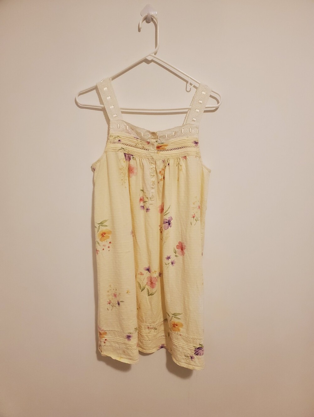 Vintage ARIA Cotton Floral Button Down Night Gown With Crochet And Ribbon Detail